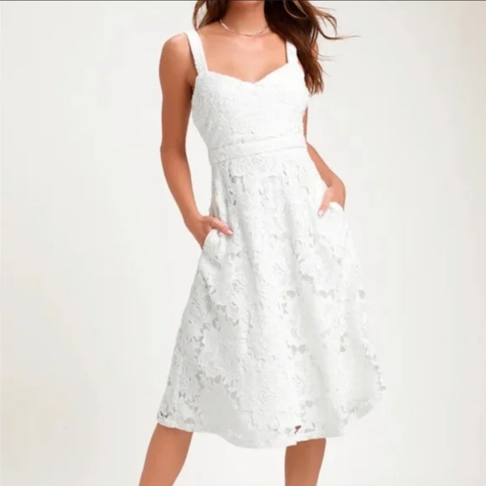 Lulu's Ivory Lace Midi Dress